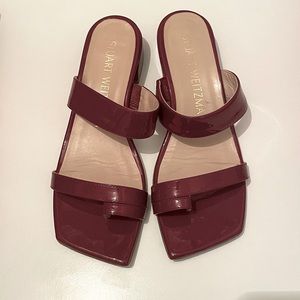 Stuart Weitzman Maisie 35 Maroon Leather Square Toe Sandal